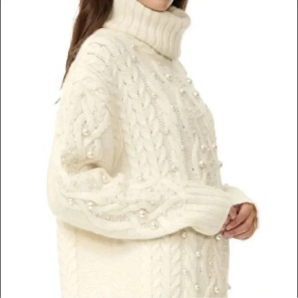 Rachel Zoe oversized wool turtleneck sweater with pearls - Picture 6 of 7